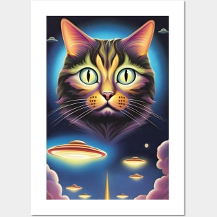 Cat UFO Invaders Posters and Art